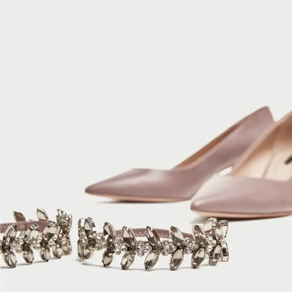 Zara Embellished Strap Pink Mid-Heel Pump